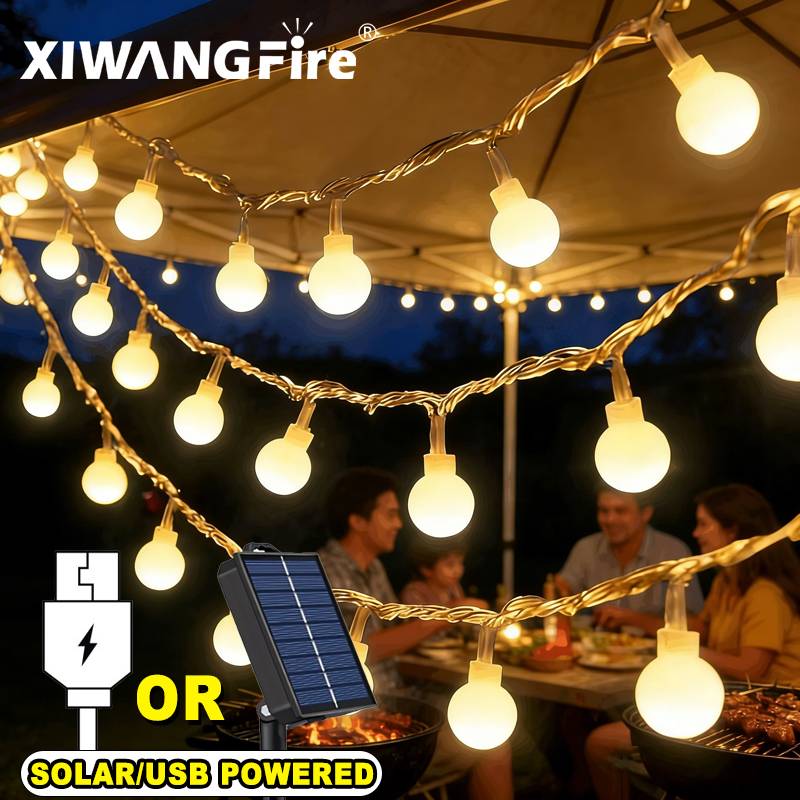 Lighting Decor Outdoor - 3-10M Solar-/USB-/Batterie-Lichterketten, Feenhafte Kugel-LED-Lichter, Wasserdicht für