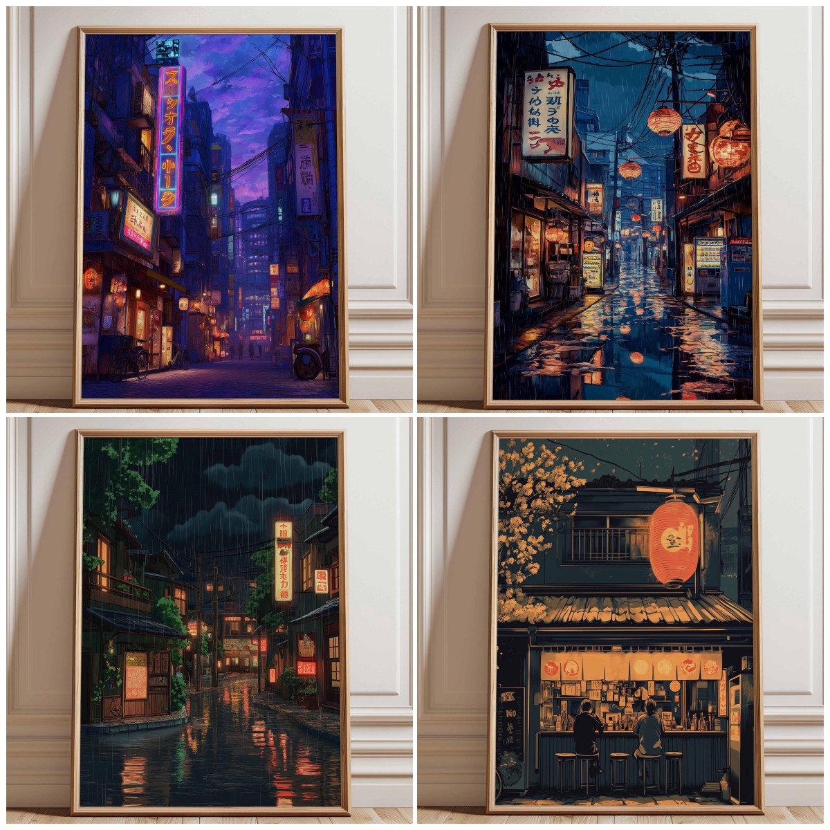 Japanese Lighting Decor - 1 Stück ungerahmtes Neon-Tokio-Straßenposter, Cyberpunk-Nachtstadt-Wandkunst, japanische