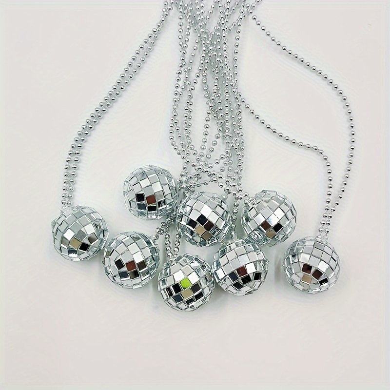 Disco Ball Mirror - 5 Stück 3 cm Mini-Spiegel-Discokugel-Halsketten, silberfarben,