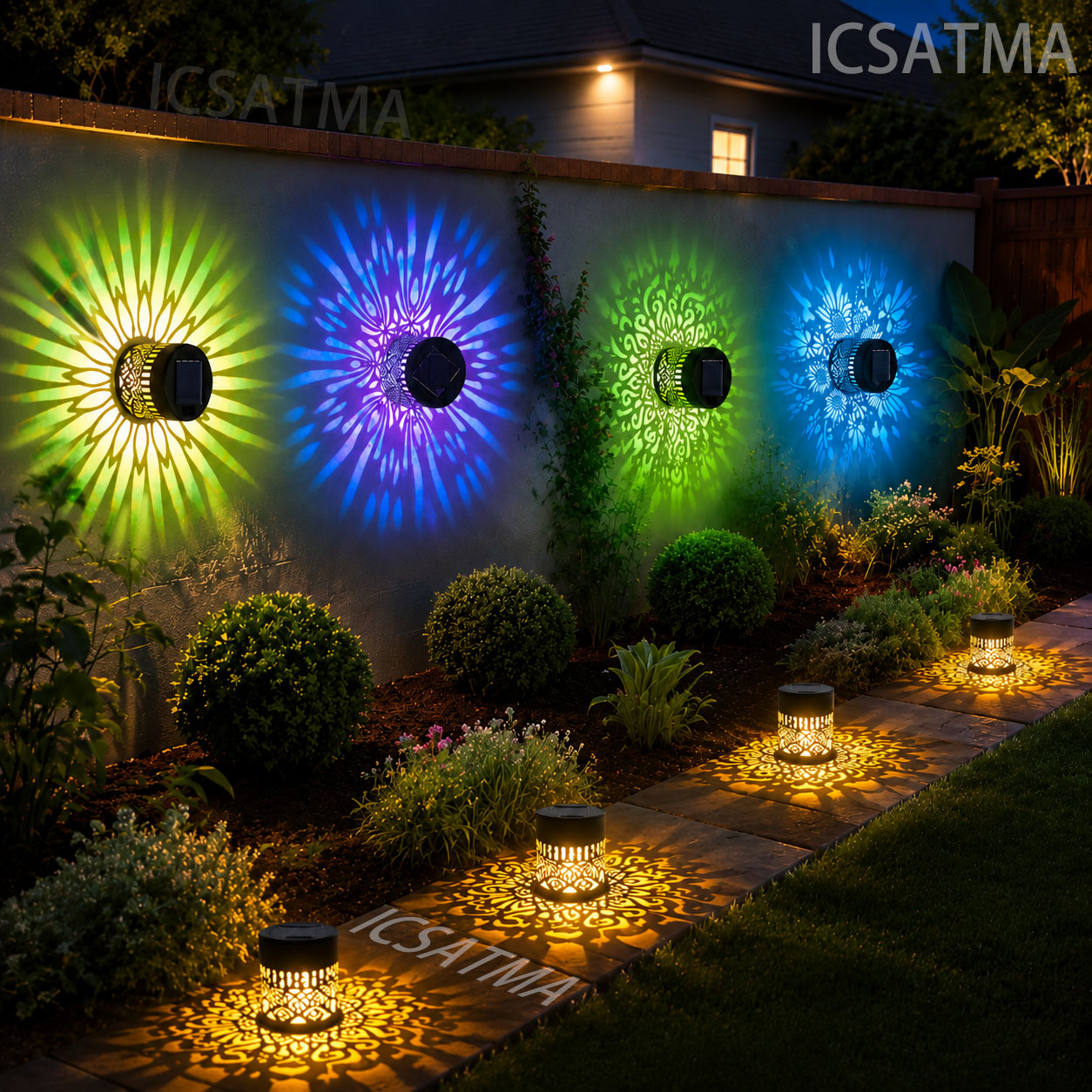 Lighting Decoration On Wall - Solar-Mandala-Wandleuchte LED Gartenzaunbeleuchtung RGB Farbwechsel Dimmbar