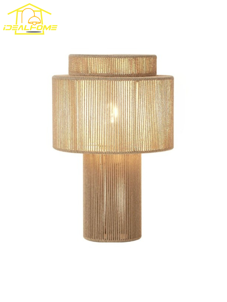 Japanese Lighting Decor - Japanische Wabi-Sabi Rattan-Webelektrodekorative LED-Tischlampe im Mittelalterlichen