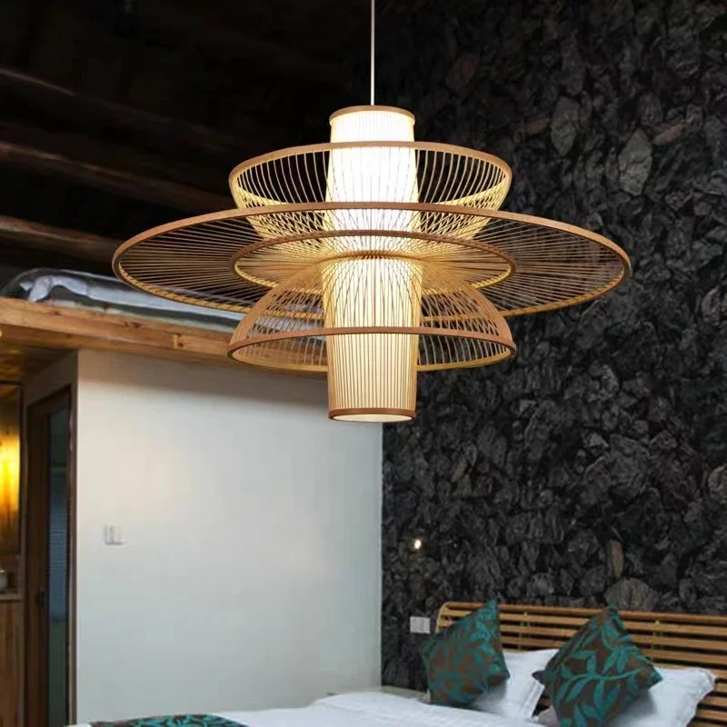 Japanese Lighting Decor - Ländliche handgemachte Bambus Weben Rattan Kunst