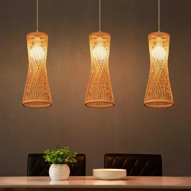 Japanese Lighting Decor - Rattan-Gewebter Japanischer Bambus-Kronleuchter Chinesischer Stil Hängelampe