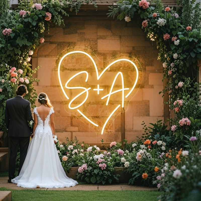 Lighting Decoration For Wedding - Benutzerdefinierte Initialen Herz LED Neon Schild,