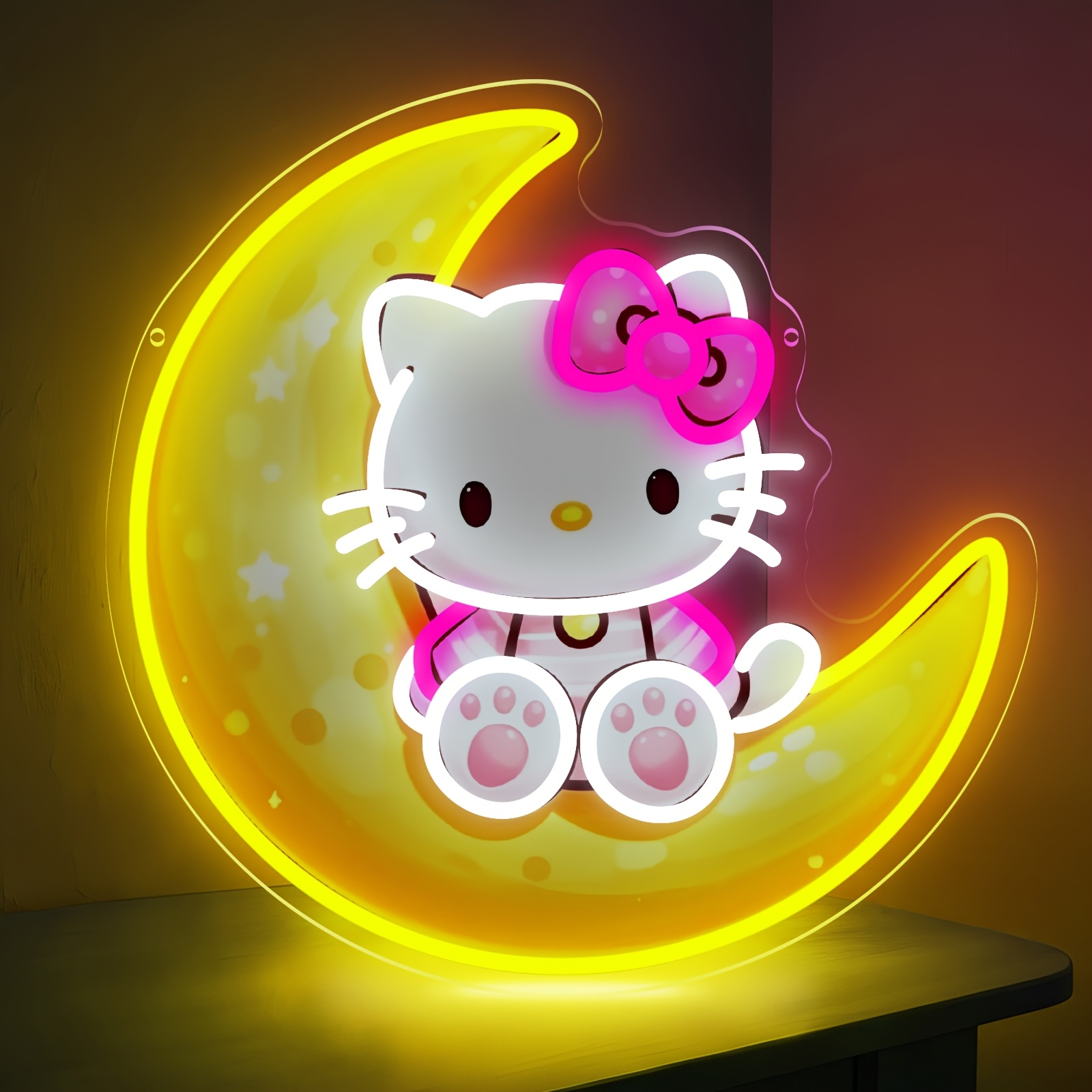 Lighting Decoration On Wall - Hello Kitty auf der Mondkugel, gelbes,