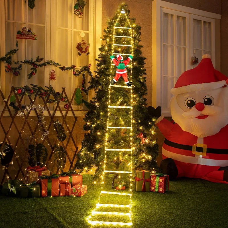 Lighting Decor Outdoor - LED-Weihnachtsbeleuchtung Dekorative Leiter-Lichterkette mit Weihnachtsmann für