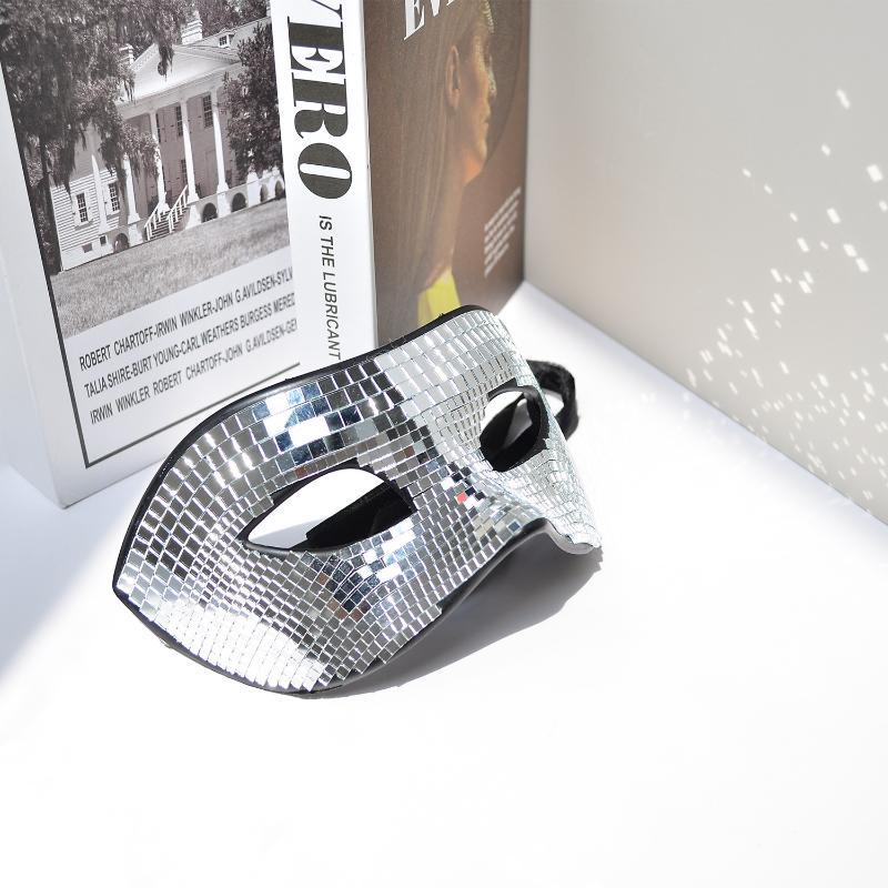 Disco Ball Mirror - Disco-Glitzer-Gesichtsmaske mit Spiegeleffekt, silberne Maskenmaske, Party-Requisiten,