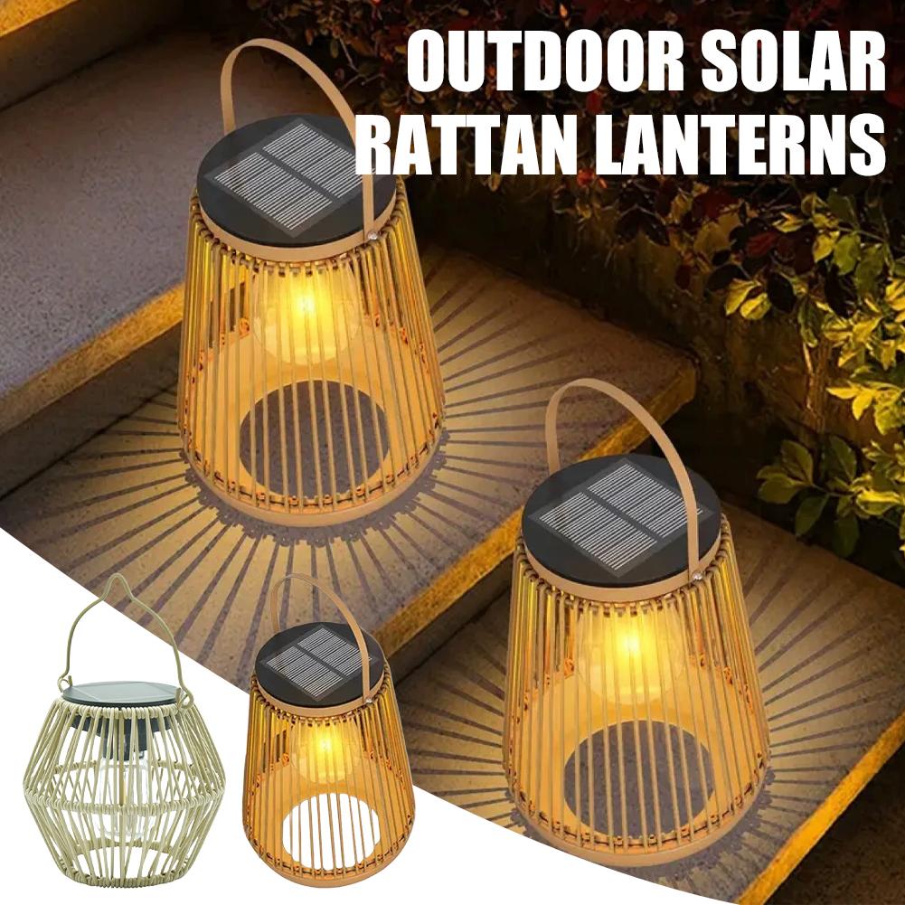 Lighting Decor Outdoor - IP65 Wasserdichte Solar-Rattan-Laterne zum Aufhängen, Tischleuchte,