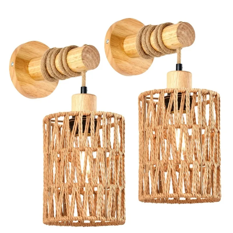 Lighting Decoration On Wall - Hanfseil-Design, Bettkopf-Wandleuchte, zylindrisch geformte Wandleuchte für