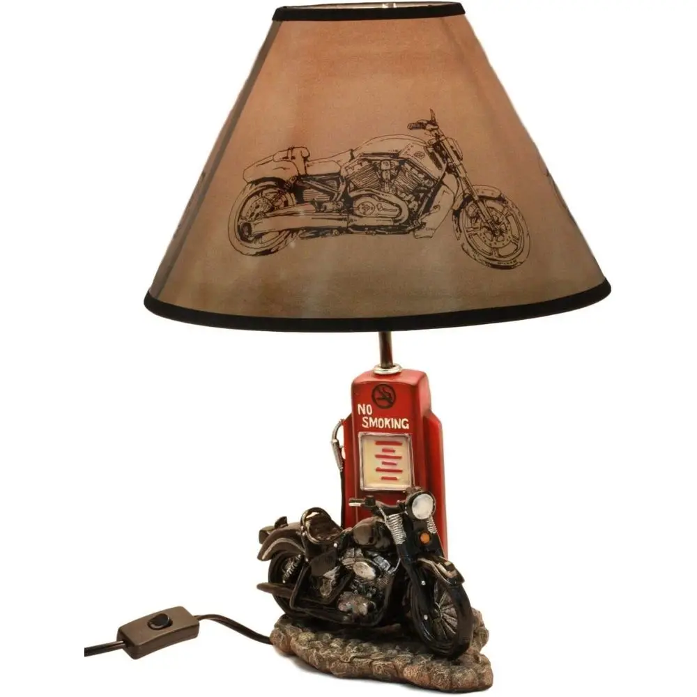 Lighting Decor For Home - Vintage Retro Schwarze Motorrad-Benzinpumpen-Tischlampe mit Lampenschirm,