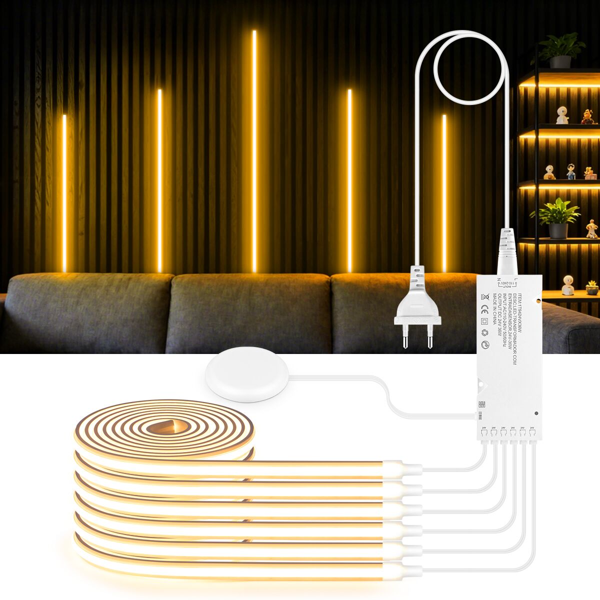Lighting Decoration On Wall - Eingebettetes akustisches Wandpaneel, Dekor, selbstklebendes Neon-COB-LED-Lichtband-Set,