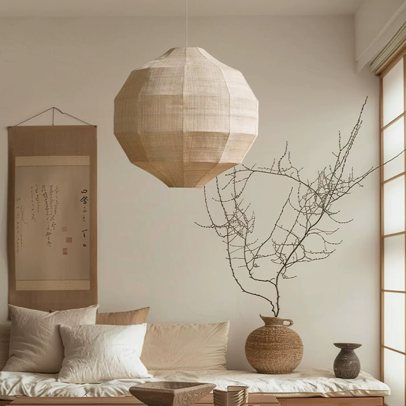 Japanese Lighting Decor - Japanische Wabi-Sabi Stoff E27 Pendelleuchte für