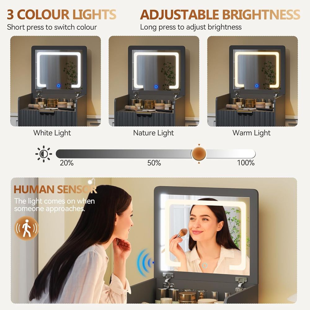 3-in-1 Grauer Schminktisch mit – Furniture Lighting & Decor Magazine Bewertung und Preis